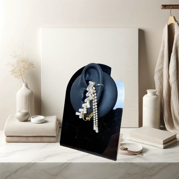 Pair of Ear Clips with Leaf and Tassel Accents - Picture 2 of 4